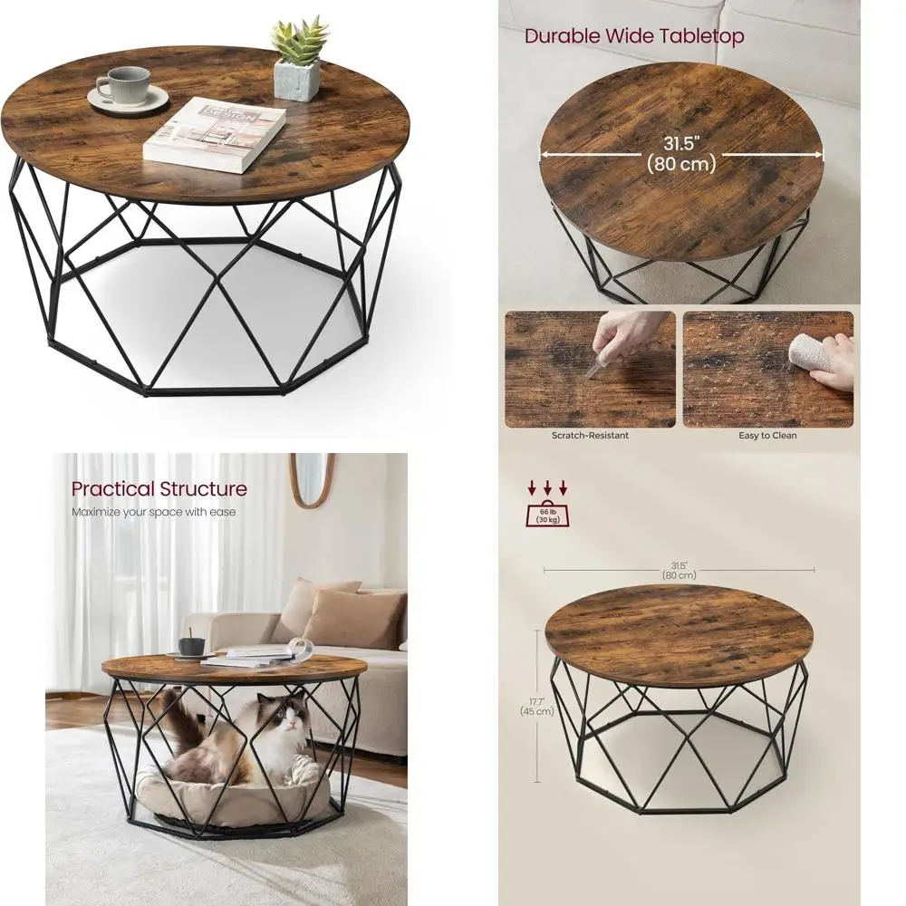 

Industrial Style Rustic Brown & Black 31.5 Round Metal Cocktail Table