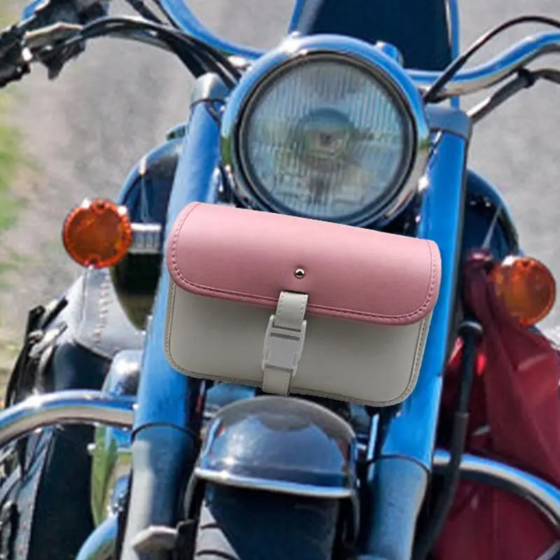 Motorcycle Tool Bag PU Front Fork Storage Accessory Bag Rectangular Waterproof Pink With Mouth Snap Design Tool Bag For