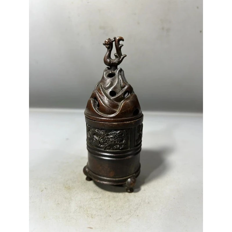 Vintage Three-Legged for Home Living Room Decoration, Hollow Vermilion Bird Incense Burner.