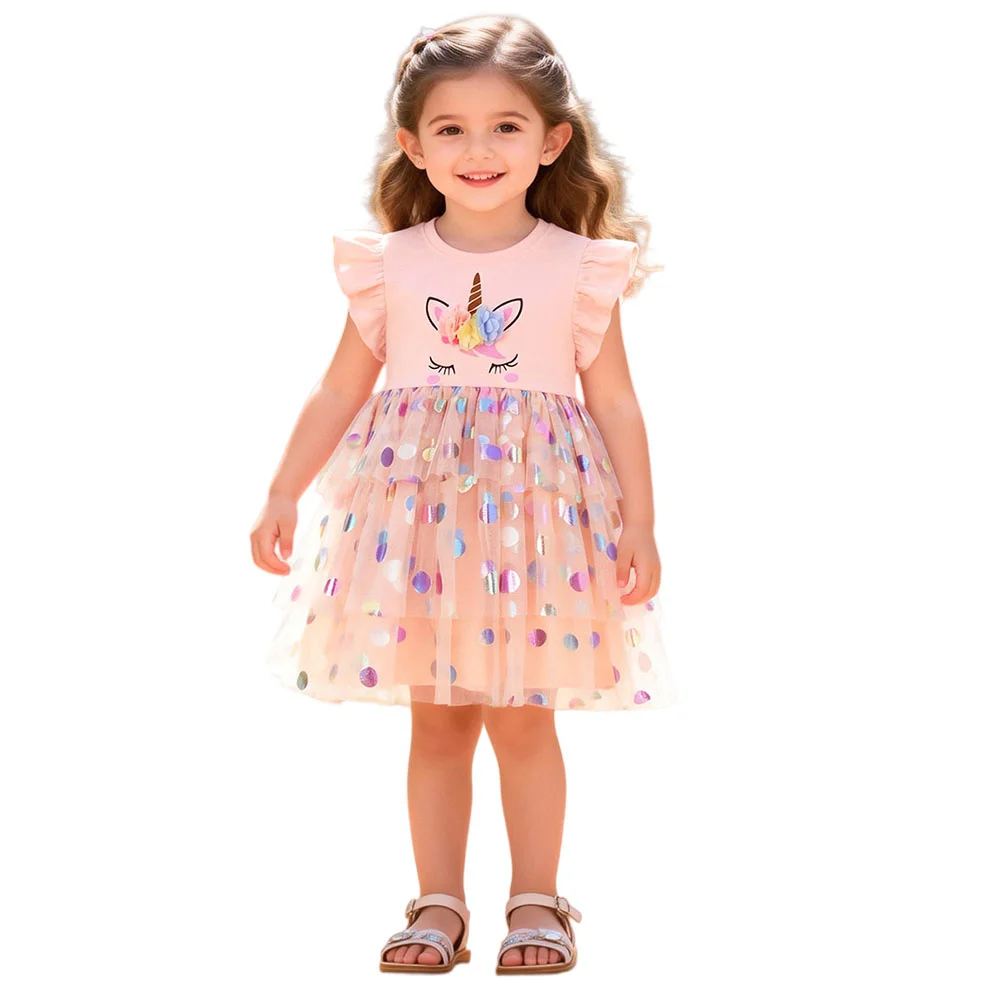 

New Design Unicorn Tutu Summer Girls Dresses Children's Clothes Fly Sleeve Kids Fashion Party Birthday Baby Girls' Frocks