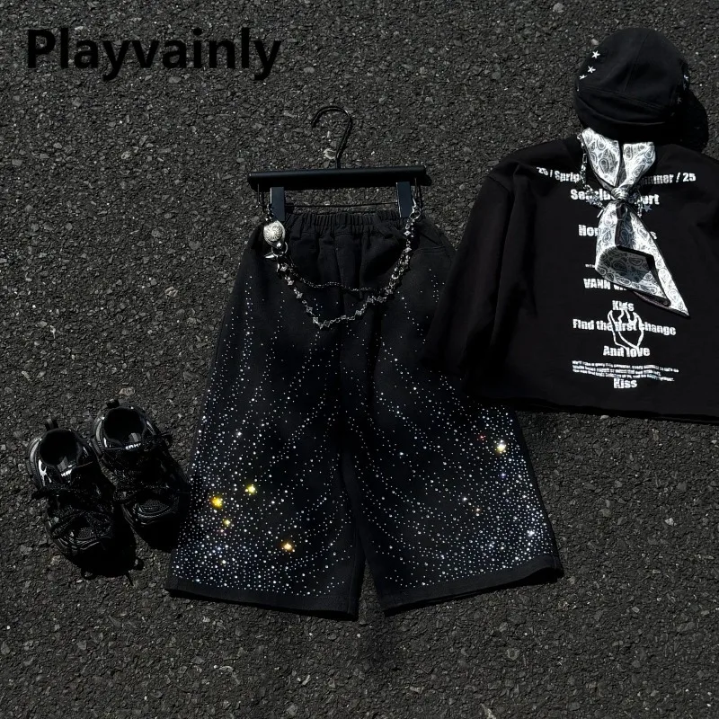 

Уличная мода для мальчиков с блестящими украшениями, брюки, весенне-осенние детские черные свободные широкие брюки с эластичной резинкой на талии, детские брюки A2525