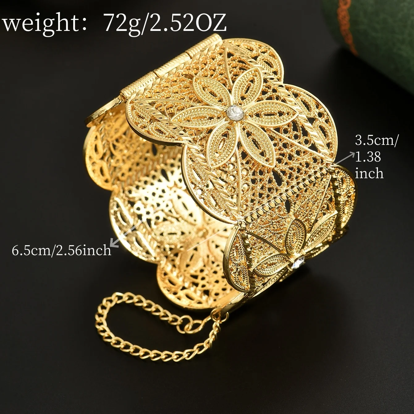 Arabian Ethnic Style Metal Gold-Plated Hollowed-Out Flower-Shaped Handcrafted Bracelet With Exquisite Detailing