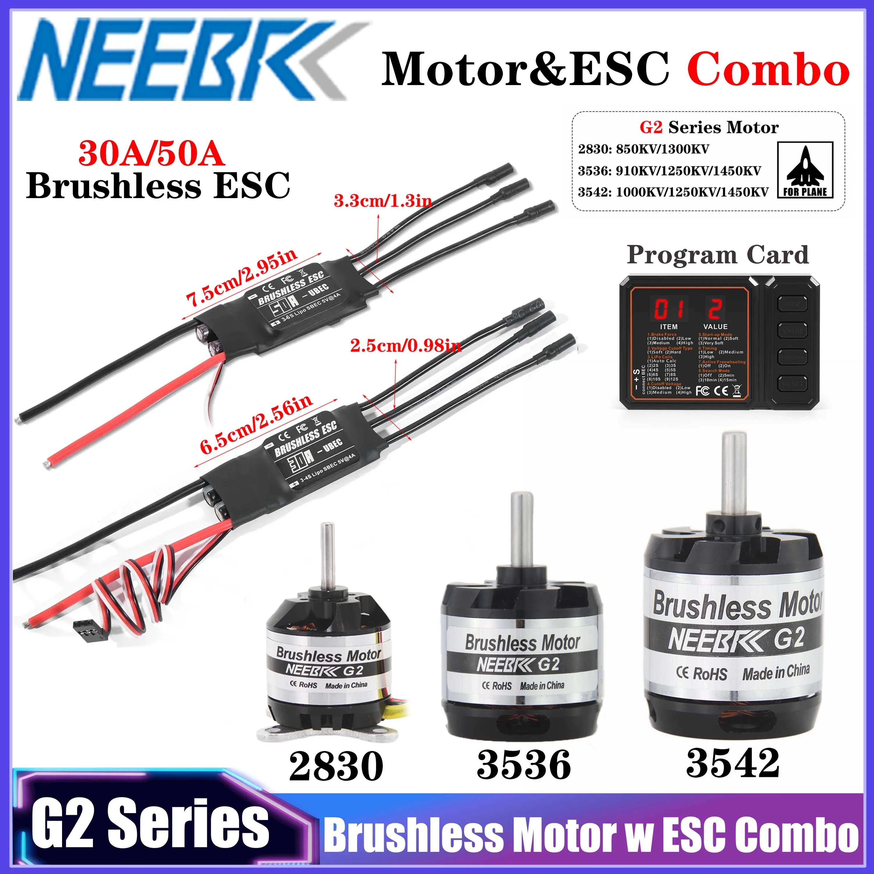 

NEEBRC 2830 3536 3542 Бесщеточный двигатель Outrunner с комбинированным ESC 30A 50A для RC-дрона с неподвижным крылом, детали модели мультикоптера