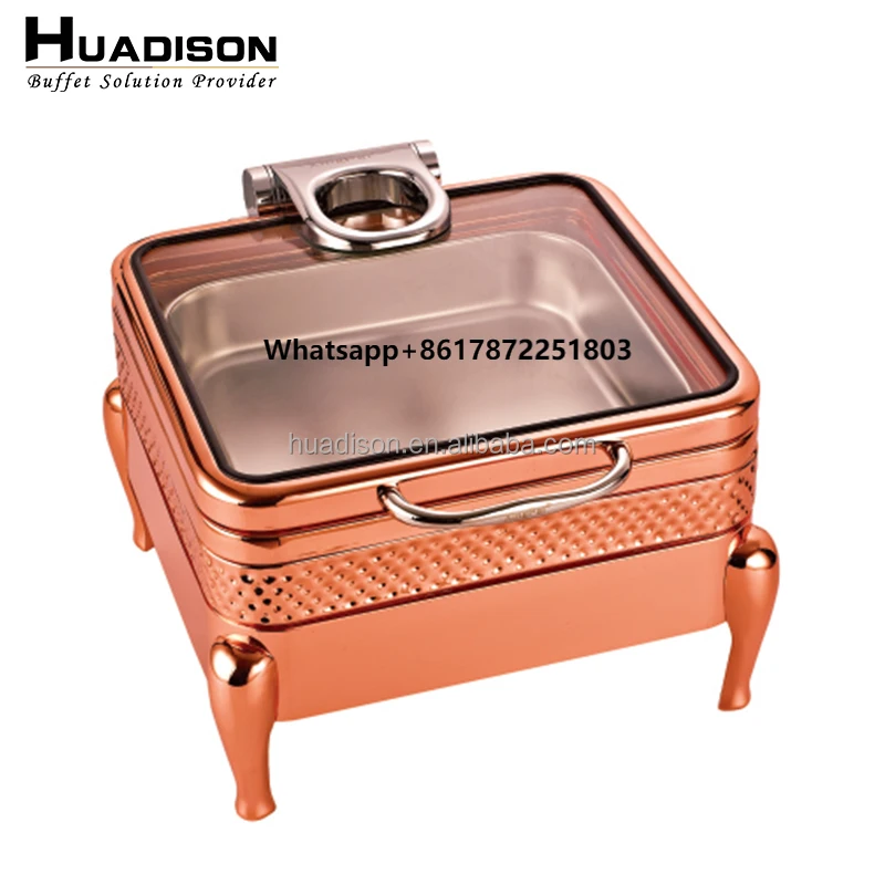 

Huadison Catering Buffet Server Food Warmer Chafing Dish Rose Gold Alcohol Stove Chafing Dish With Glass Lid