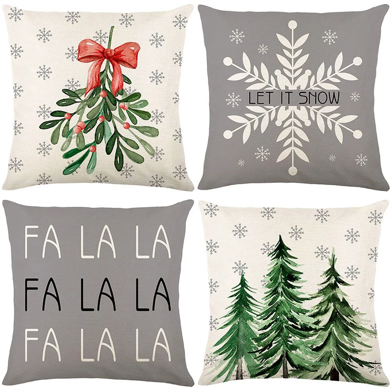Christmas Linen Throw Pillows 4pcs 45x45cm, Suitable for Sofas,bedrooms,cars,and Home Holiday Decorations (without Inner Lining)