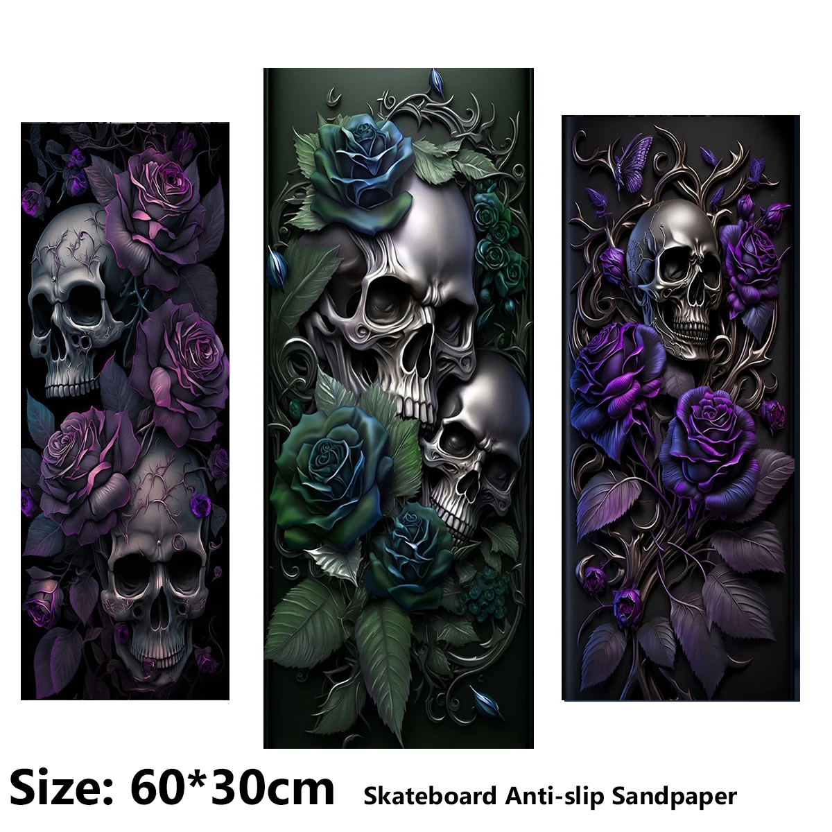 

Cool Skull Pattern Dark Electric Scooter Anti-slip Sticker Sandpaper Coated Sandpaper Skateboard Grip Tape Sheet 60*30cm