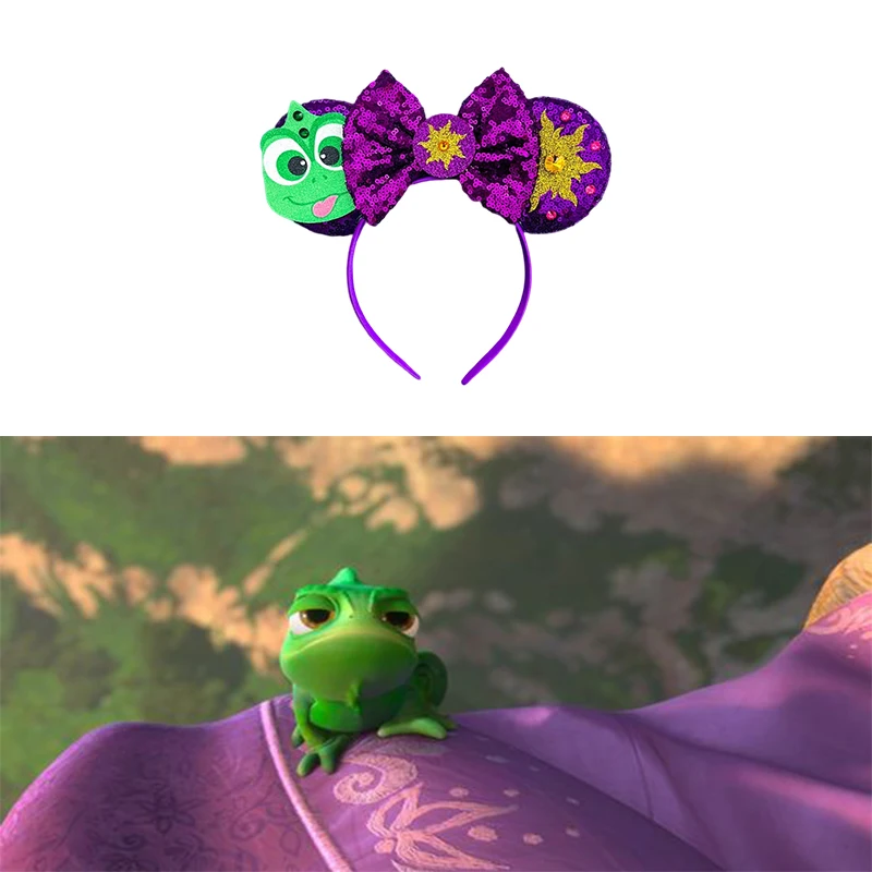 

Disney Princess Hairbands Women Chameleon Pascal Ears Headbands Girls Rapunzel Hair Bands Baby Sequins Bow Hair Accessories Kids