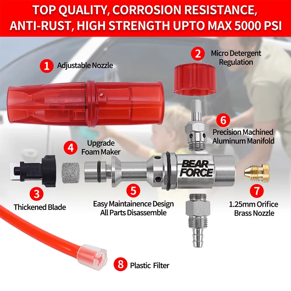 Pressure Washer Aluminum Foam Cannon Foam Generator Snow Foam Lance with 1/4” Quick Connector for Portland Husky Ryobi Greenwork