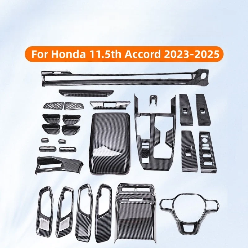 

For Honda 11.5th Accord 2023-2025 ABS Carbon Fiber Armrest Window Swtich Cover Gear Shift Panle Air Outlet Steering Wheel Cover