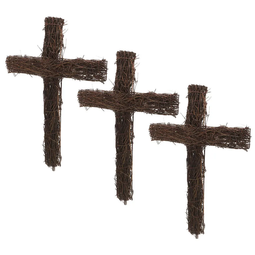 

3pcs Rattan Cross Ornament Woven Cross Shaped Decor For Home Church Wall Hanging Christmas Diy Craft Party Decoration