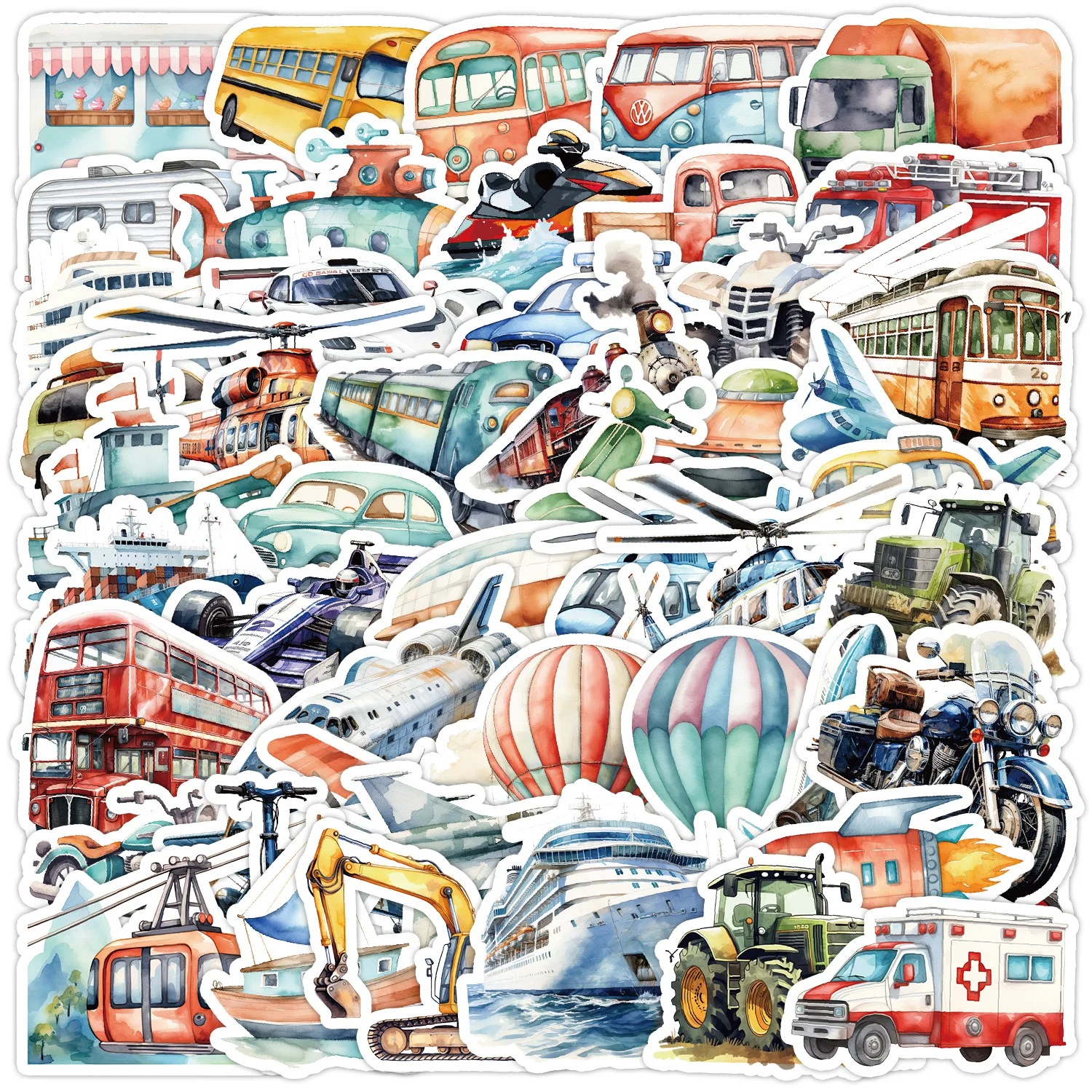 50Pcs Cartoon Vehicle Series Graffiti Stickers For Mobile Phone Shell Skateboard Decorative Stickers DIY Toy Sticker Pack