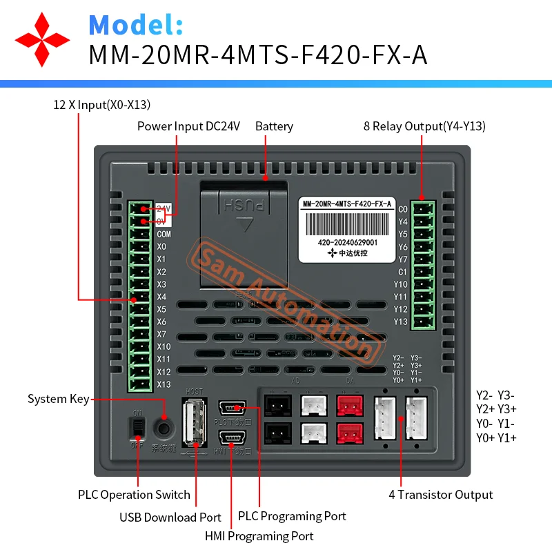 4 inch HMI PLC All In One Touch Screen With PLC Integrated Panel, 12 Input 8 Relay Output 4 Transistor for Pulse & Direction