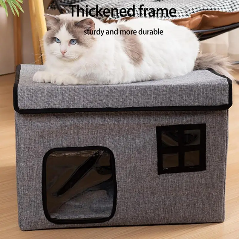 

Pet Cooling House Cat Cube Shelter Large Winter Warm Imitation Linen Cat Safe Shelter For Cats Dogs Pets Kitten Doggy