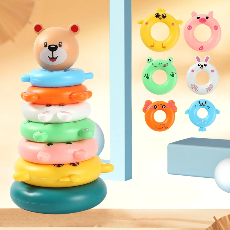 Juguete educativo de anillos apilables de torre de arcoíris para bebés y niños pequeños de 0 a 3 años, juguetes apilables coloridos de estimulación temprana