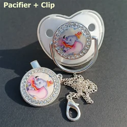 Disney luxo rosa chupeta e chupeta titular dumbo imagem dos desenhos animados infantil mamilo silicone recém-nascido chupetos bling prata manequim