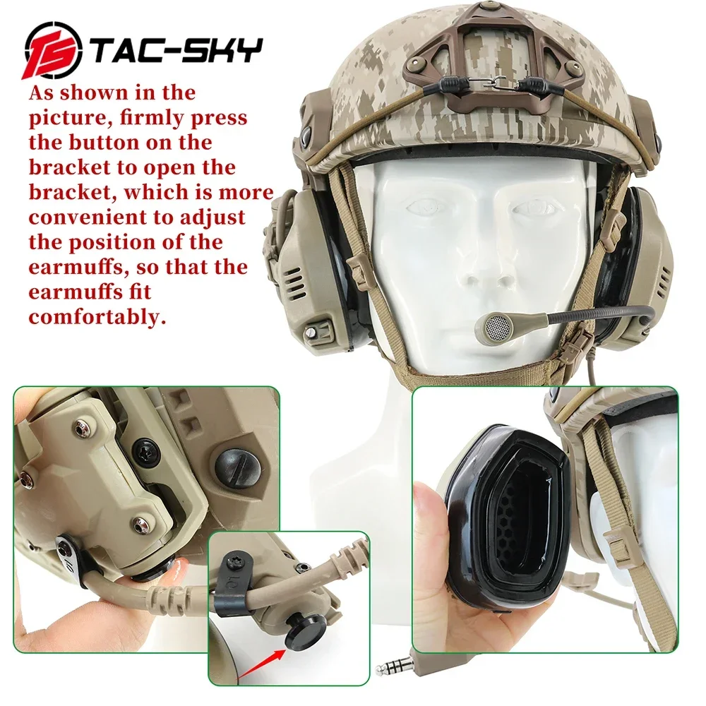 TAC SKY Tactical Headphones RAC Headphones with ARC Rail Adapter Communication Headphone Pickup and Noise Reduction Fast Helmet