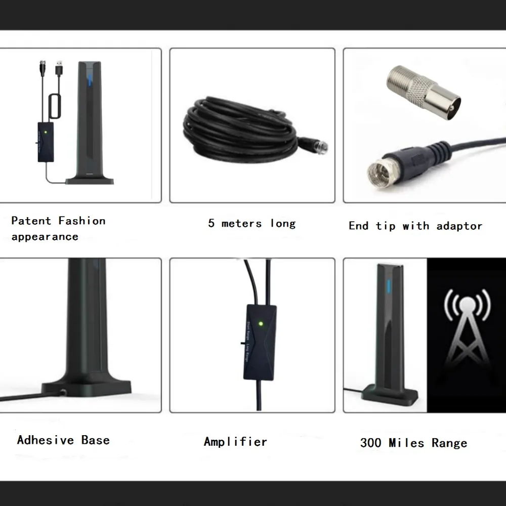 هوائي تلفزيون داخلي لجميع أجهزة التلفاز الذكية للطويلة المدى والرقمية عالية الدقة مع إشارة مكبر للصوت للقنوات المحلية يدعم 4K 1080P