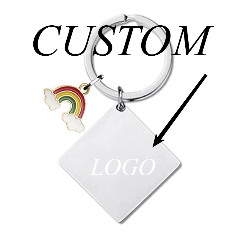1pc Custom Keychain Personalized Rainbow Customized Stainless Steel Key Ring Car Accessories Gift Wholesale