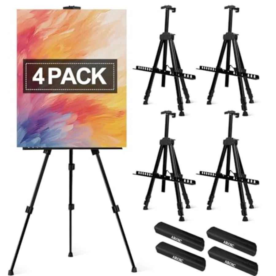 

Набор из 4 портативных регулируемых металлических мольбертов-треног для художников, высота от 20 до 66 дюймов, сверхпрочные, для настольного использования