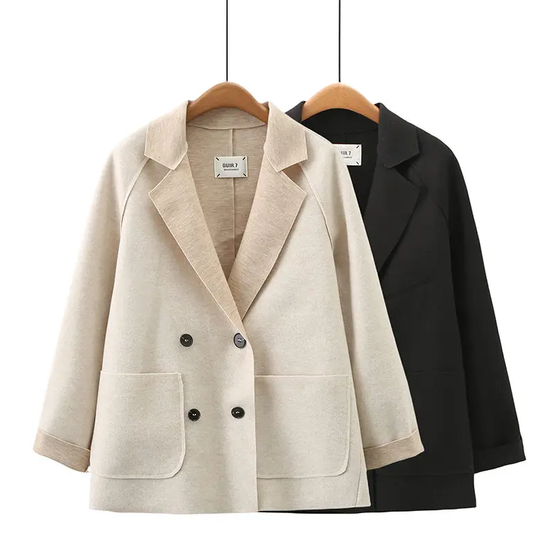 Premium Casual Suit Jacket Large Size 4XL Design Double Breasted Versatile 2023 Autumn Woolen Women's Coat Z3127