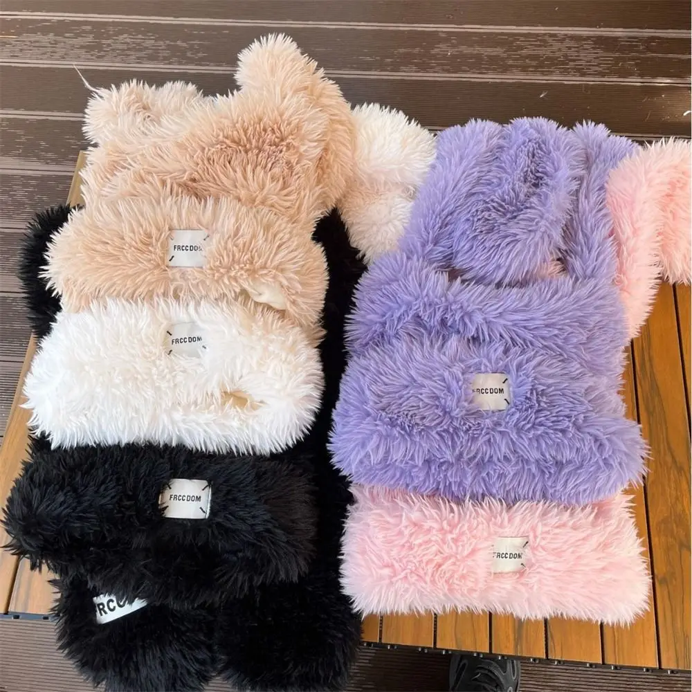 

Fashion Warm Thickened Cute Rabbit Ear Hat Windproof Coldproof Solid Color Ear Protection Hat Plush Pullover Hat for Women Girls