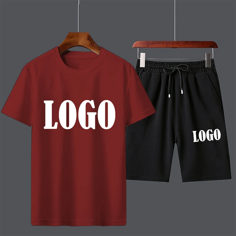 Customized Summer Trending Men Casual Suits Short Sleeve T-shirt+Shorts Sets Fashion Beach Two-piece Set