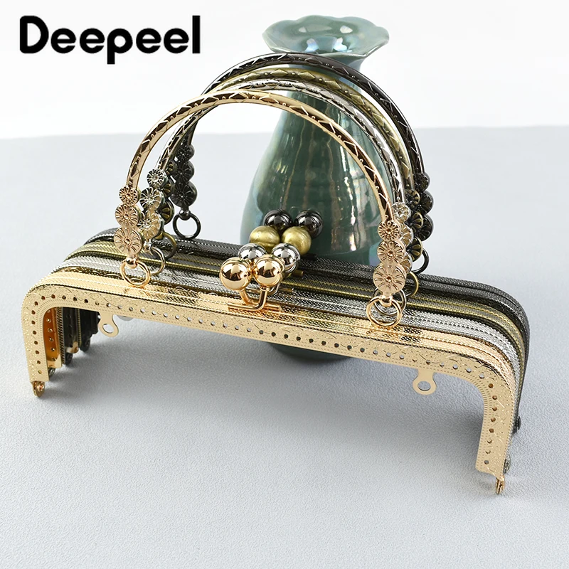 1Pc Deepeel 20.5cm Embossed Metal Purse Frame Bags Handle Kiss Clasp Women\'s Handbag Sewing Brackets DIY Bag Handles Accessories