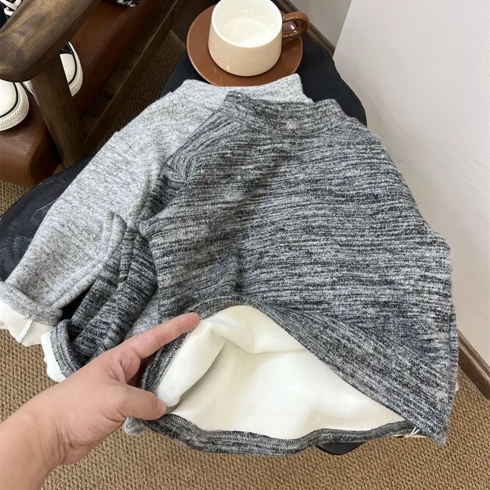 

Kid Shirts 2023 Winter Children Soft Waxy Composite Integrated Cashmere Base Shirt Boys and Girls Warm Thick Semi-high Neck Tops