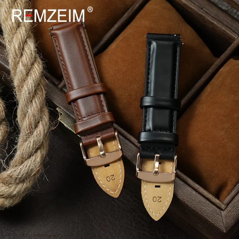 

Black Brown Business Leather Watch Band 20mm 22mm Quick Release Watchbands Men Stainless Steel Buckle Classic Smartwatch Strap