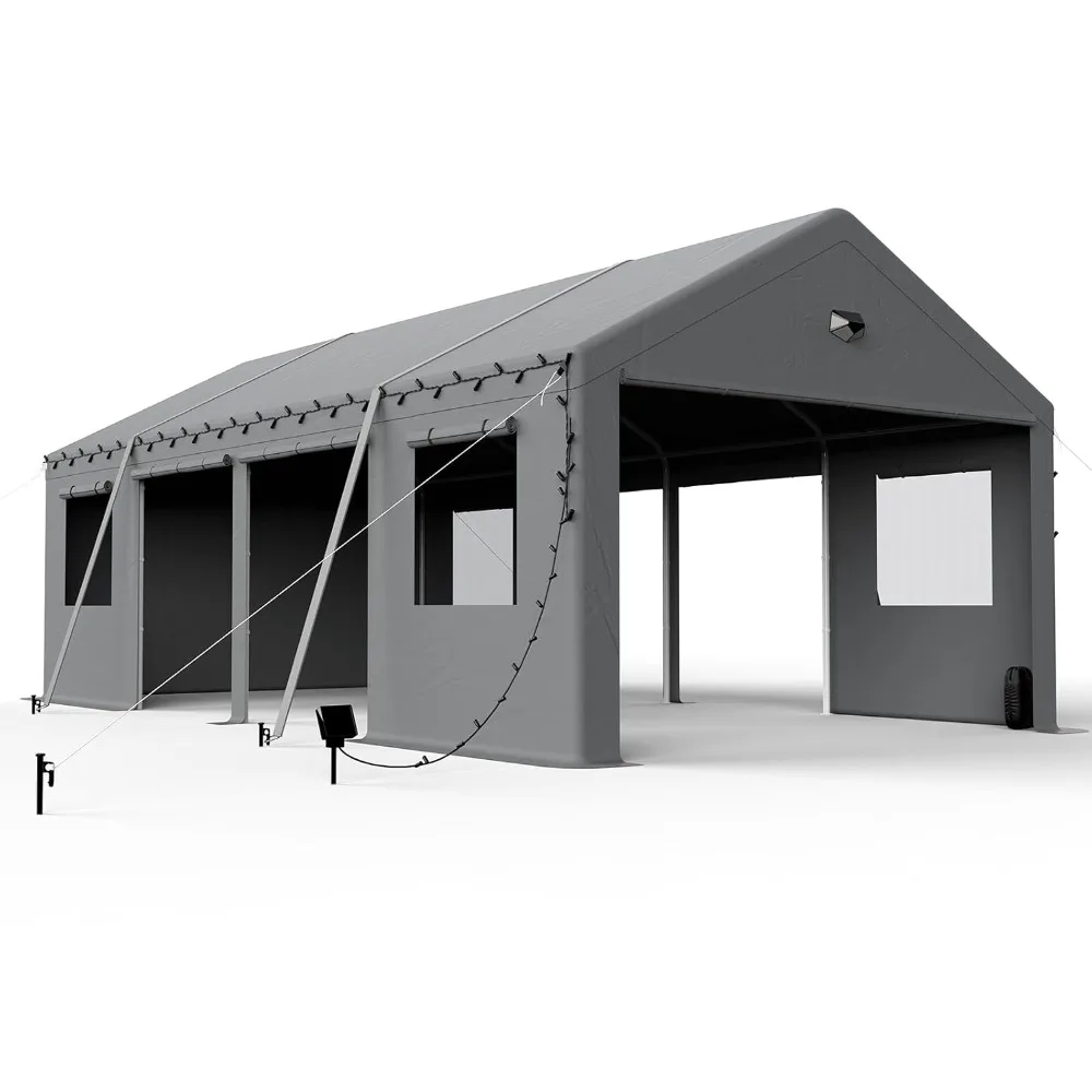

13x25 Ft Carport with Side Door, Heavy-duty Carport with Side Wall, Drive-in Mobile Garage