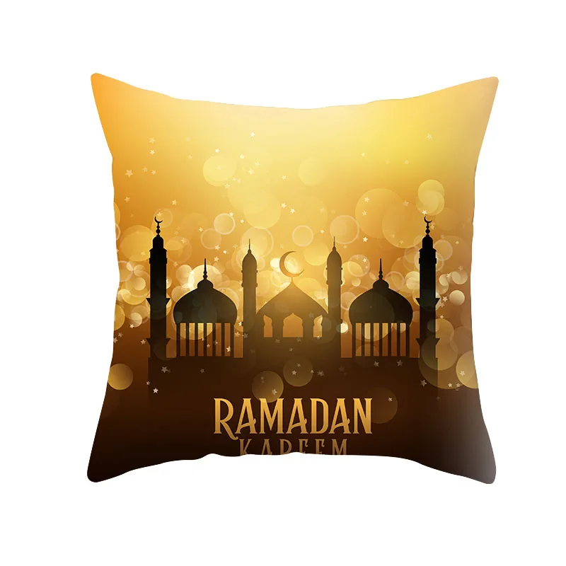 EID Mubarak Cushion Cover Moon Star Lantern Printed Ramadan Pillowcase For Home Room Sofa Decoration Islamic Party Supplies