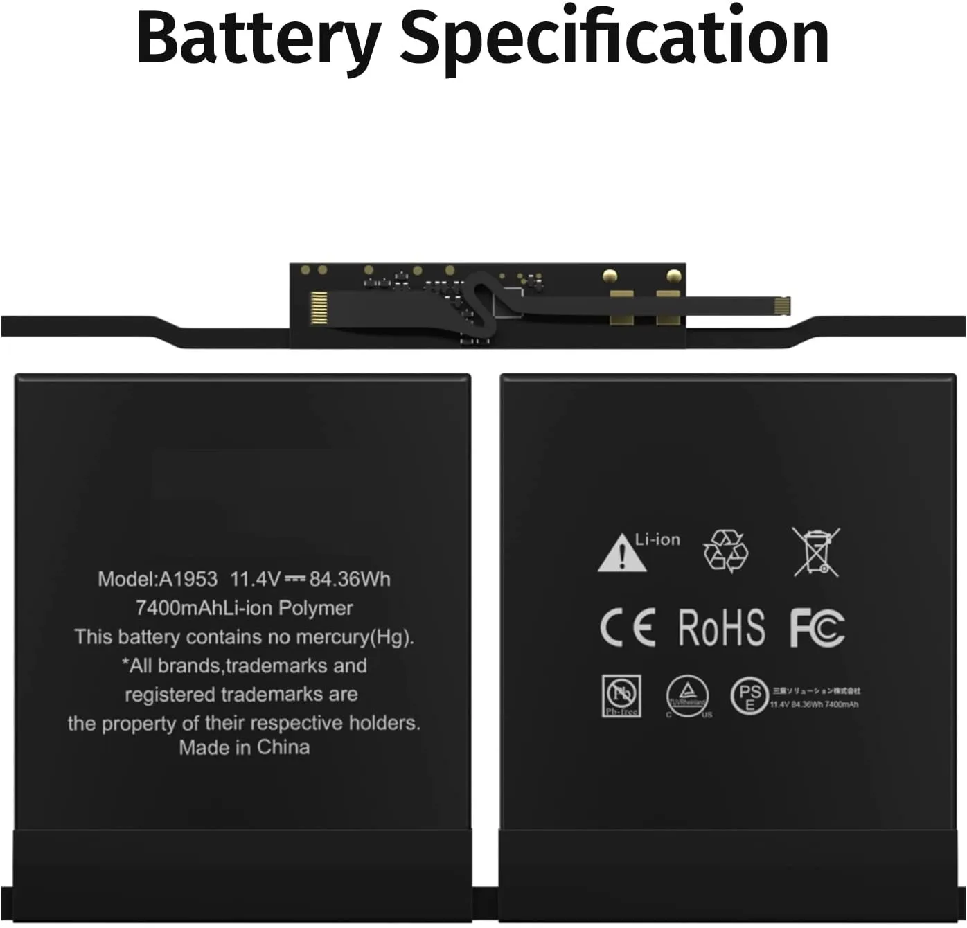 A1990 A1953 Battery Replacement for MacBook Pro 15" Touch Bar EMC 3215 3359 Mid 2018 2019 MV902LL/A MV912LL/A 11.4V 83.6Wh