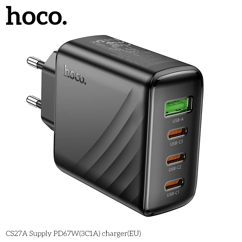 HOCO PD67W Multi-poort USB-C telefoon snellader voor iPhone 16/15 Pro Max PD3.0 QC snellaad wandadapter voor Samsung A53 S24