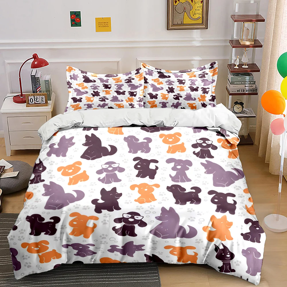Cartoon dog pattern background Print Bedding Set 1 Duvet Cover 2 Pillowcases for Adult and Children Luxury Gift Full Size