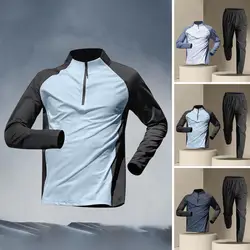 Half-zip Training Clothes Men's Quick-drying Long-sleeved Trousers Suit Sports Track and Field T-shirt Running Fitness Clothes