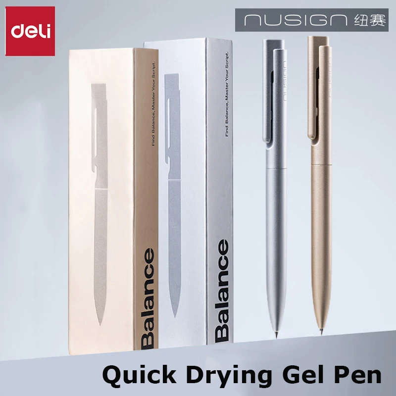 deli Gel Pen NS999ES 0.5mm Bullet Tip Stylish Gold/Silver Metal Lacquered Body Smooth Sign Write Tool Teacher Student Stationery