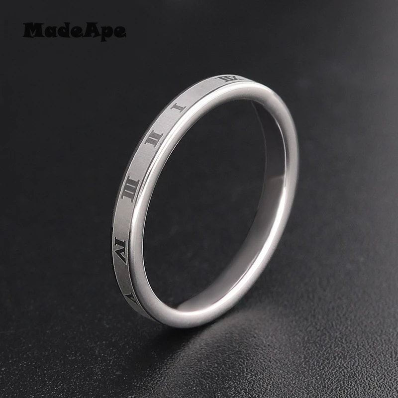 MadApe Classic Roman Number Ring Silver Color Rose Gold Color 3mm Women Ring Stainless Steel Never Fade For Women Wedding Ring