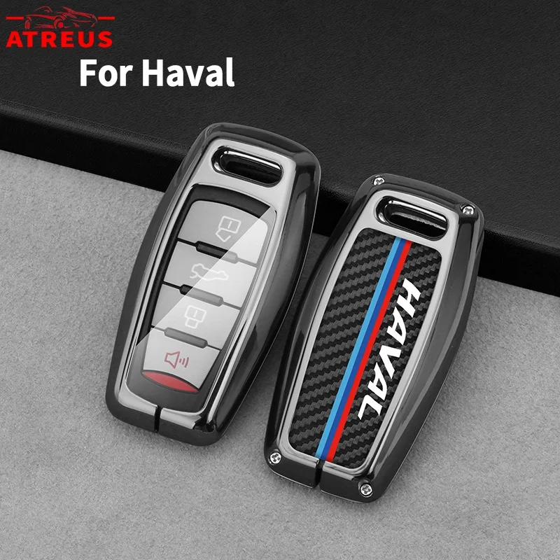 Carbon Fiber Leather Smart Car Key Case Cover Protector For Haval H6 Jolion H2 H2s H1 2022 2023 H5 M4 H9 F7 2023 Accessories