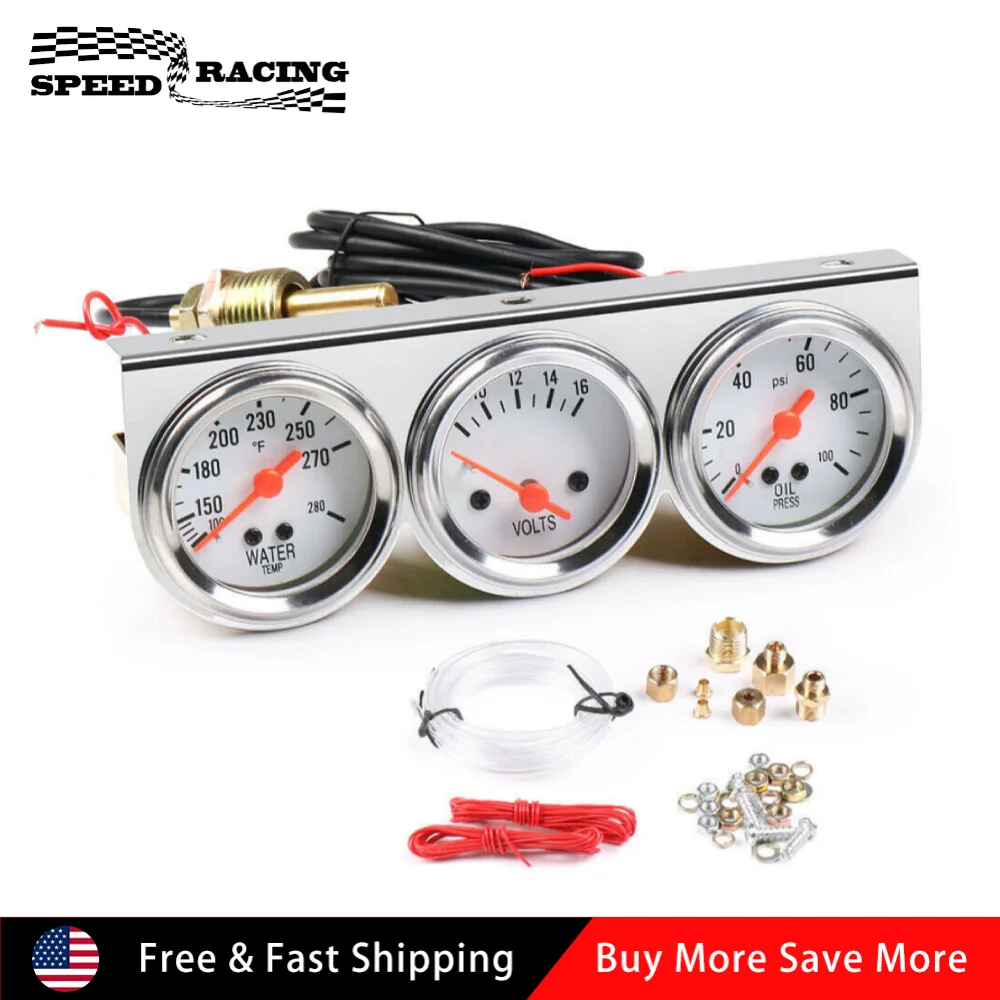 

Универсальный 2 ''52 мм хромированный вольтметр, температура воды, давление масла, тройной комплект из 3 манометров, комплект манометров FPR-1032