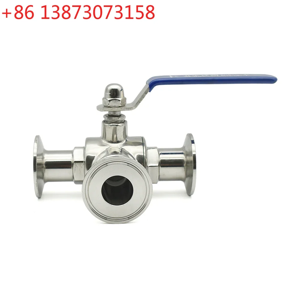 SS304 Stainless Steel Sanitary 3 Way Ball Valve - 19-51mm T/L Port Ferrule Tri Clamp 1.5