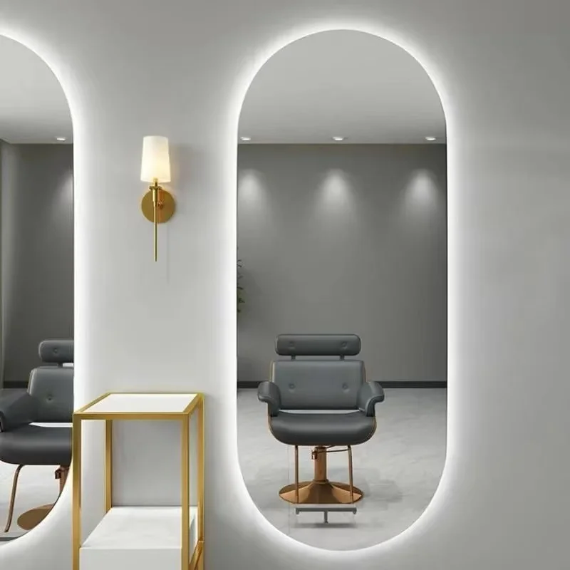 Large full body blonde styling haircut salon furniture wall-mounted hairdressing makeup LED beauty salon mirror