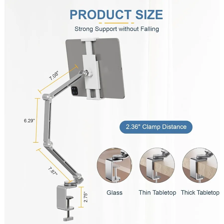 Supporto per tablet Braccio per tablet pieghevole regolabile Supporto da scrivania per iPad con base girevole a 360° Supporto per telefono Supporto per iPad per scrivania e letto