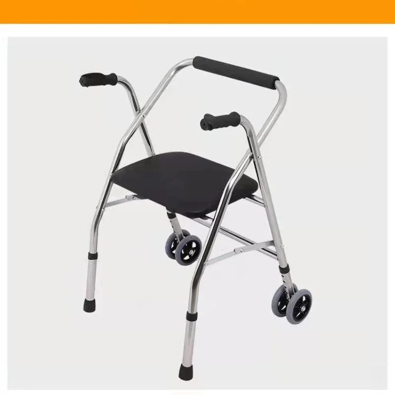 

Foldable Walking Cane with Wheels Elderly Walking Crutches Lightweight Trolley Stick for Easy Rehabilitation Walking Support