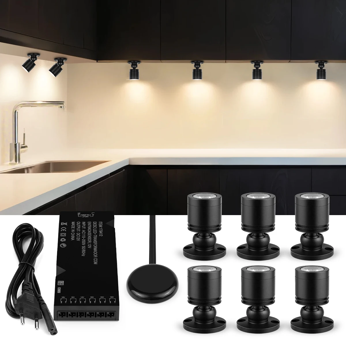 10PCS 5PCS Cabinet LED Lighting Kit 12V 3W LED Spotlight Downlight With Dimmable Touch Switch For Exhibition Case Counter Shelf