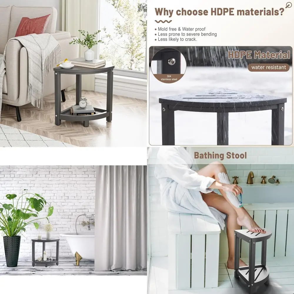 

Corner Shower Bench with Storage Shelf, Waterproof HDPE Seat for Shaving Legs, Grey, Suitable for Indoor and Outdoor Bathrooms