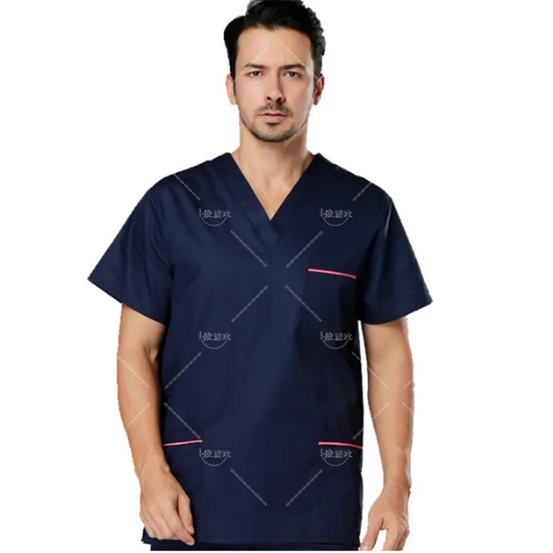 Men's Scrub Top Nurse Uniform Short Sleeve Surgery Uniform Dental Clinic Beauty Salon Pharmacy Workwear Nursing Uniform Scrubs