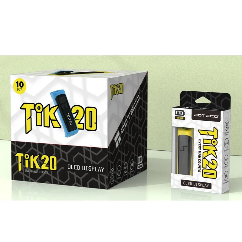 New DOTECO Tik20 Vaporizer Battery 400mAh DOTECO Battery 510 Thread 1.8v-4.2V Voltage OLED Display Screen Fit For 510 Cartridge