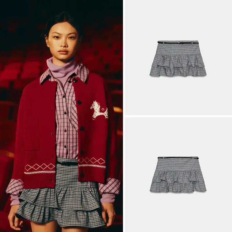 

Новинка весенней коллекции: женские юбка-брюки в клетку с поясом, модная молодежная одежда в стиле колледж, этнический сценический костюм для девушек