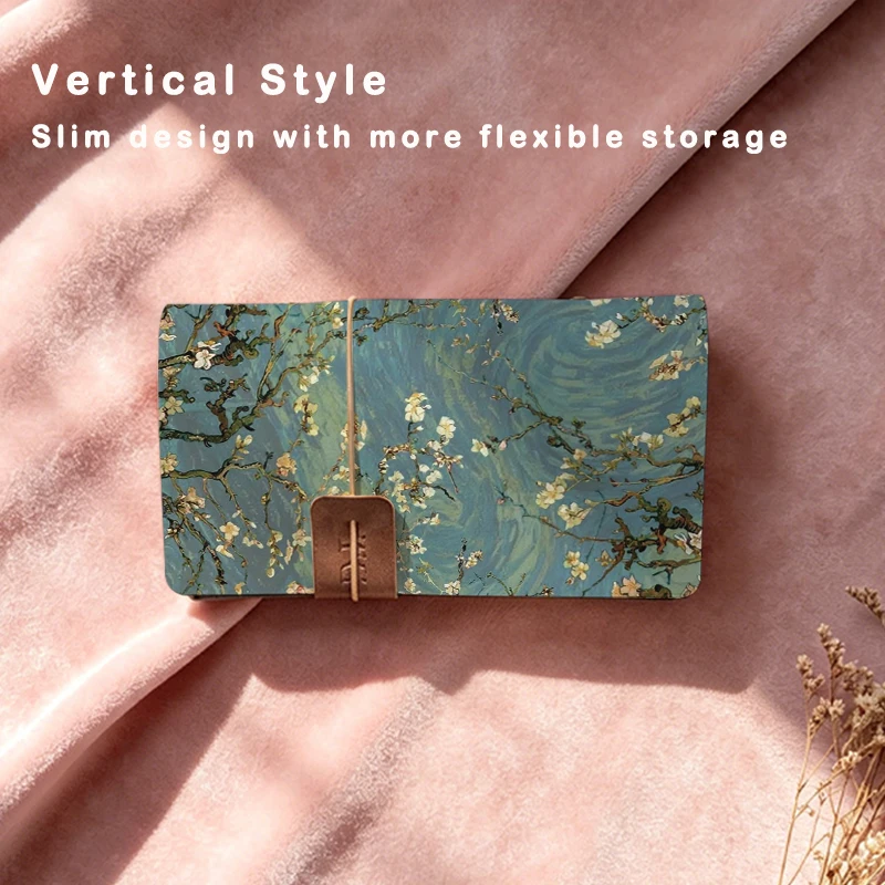 Teal Almond Blossom Art PU Photo Album Refillable 6-Hole Loose Leaf Binder 80 Slots 3 Inch Instant Photo Book for Holiday Family