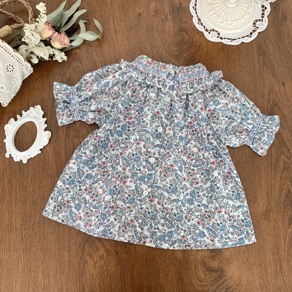 Darcoo Baby Girls Summer Blouse With Hand Smocking Toddler Vintage Shirt Kids Clothes Tops 2-8Y